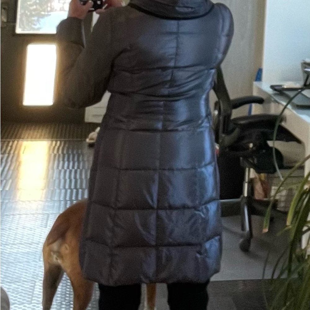 long above knee Bogner coat for cold weather grey with silver sheen